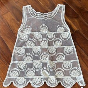 Sheer Crochet Circle Tank Top - White
